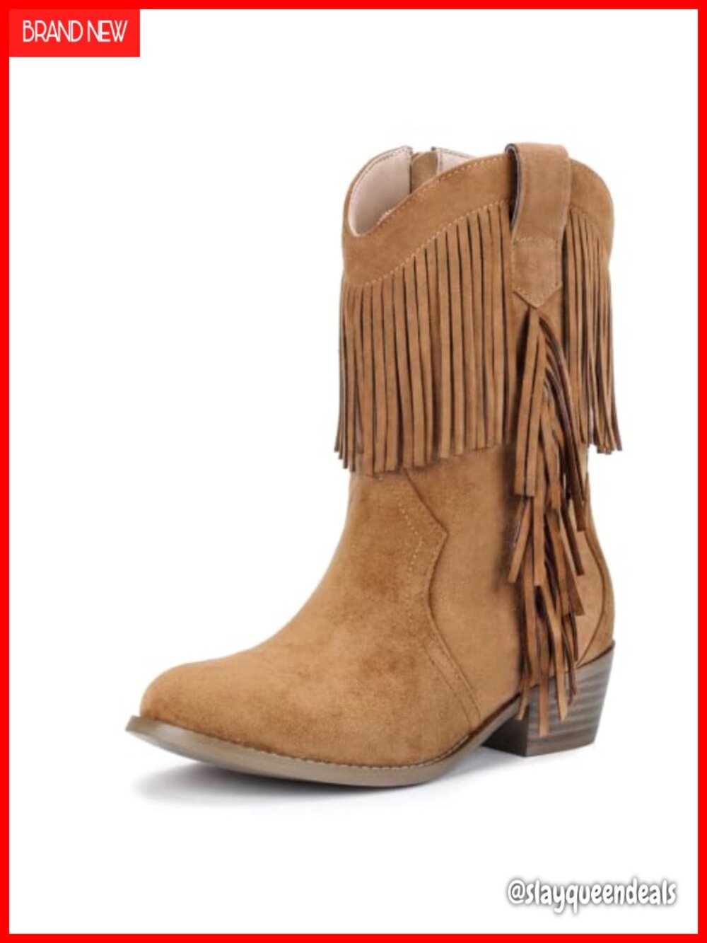 Faux Suede Fringe Cowgirl Boots Girls Western Zip Mid-Calf